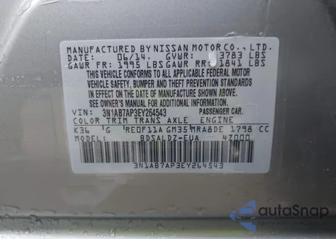 2014 Nissan Sentra Sv from USA, damaged, VIN 3N1AB7AP3EY264543